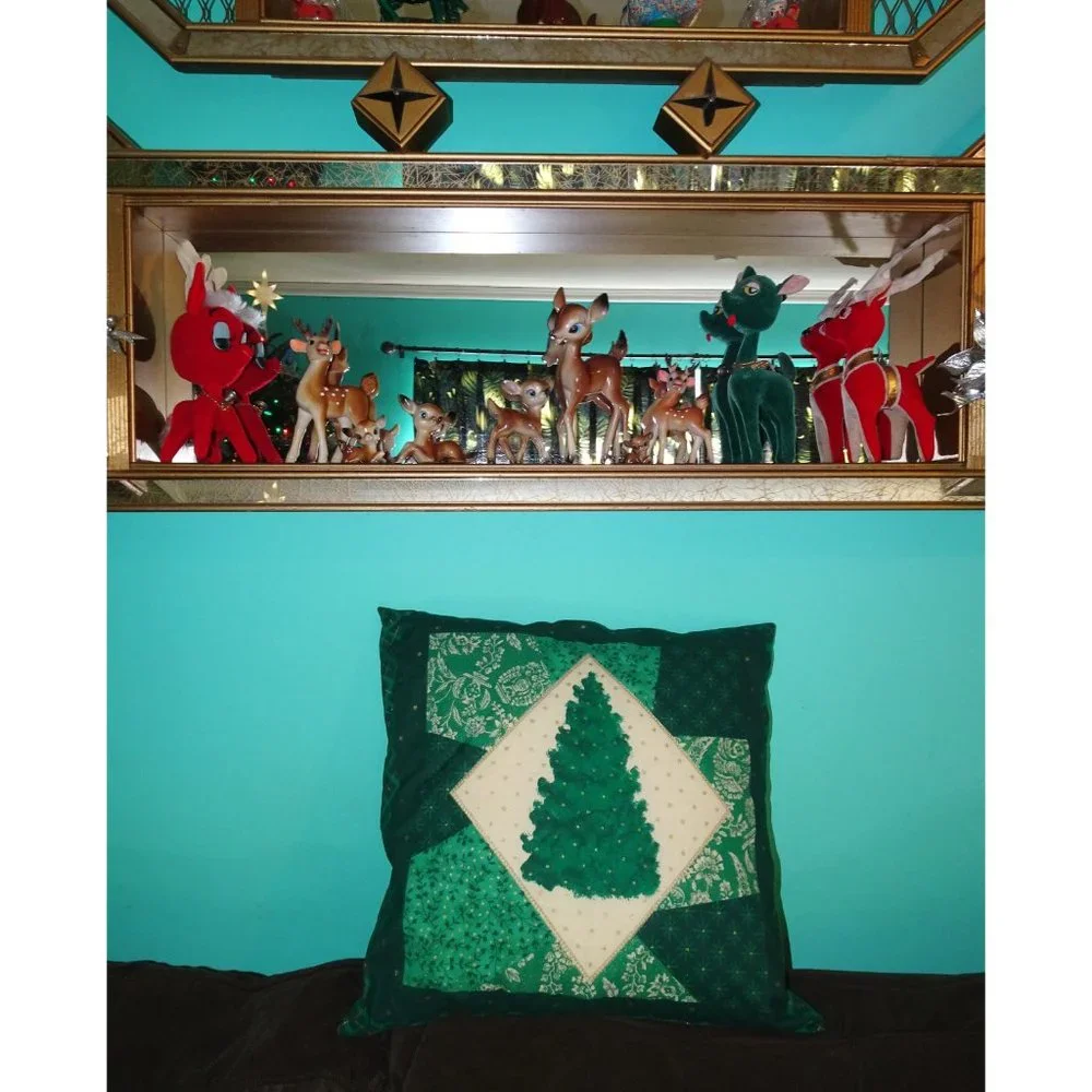 Vintage Large Country Christmas Tree & Wreath Pillow decorative throw pillow